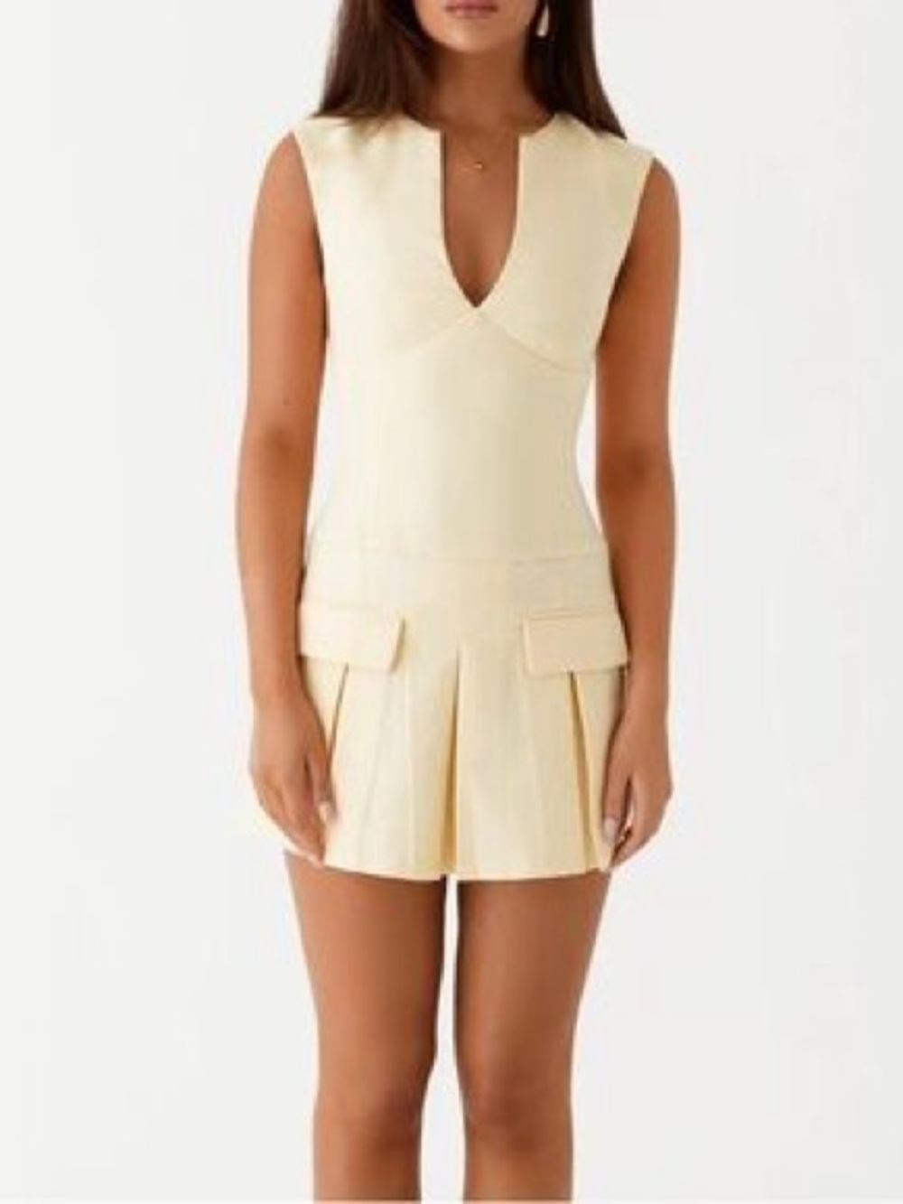 Peppermayo Cream V-Neck Sleeveless Mini Dress